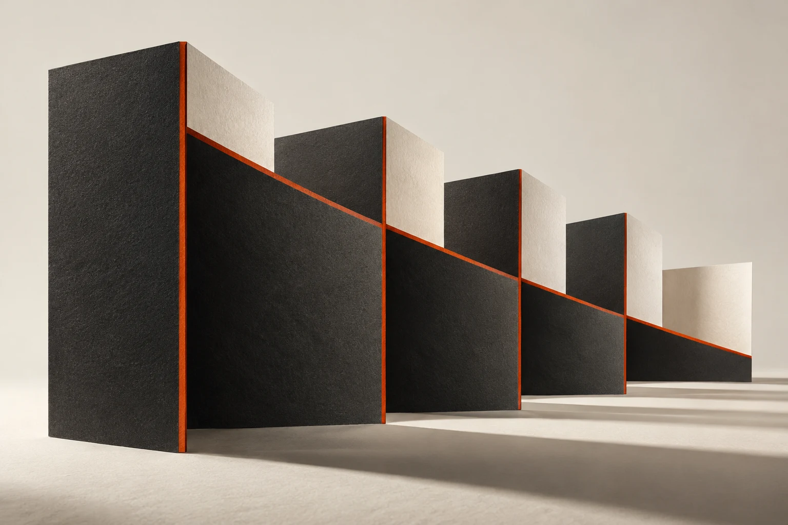 Abstract sculptural editorial composition in GRPL’s bone, ink and orange palette